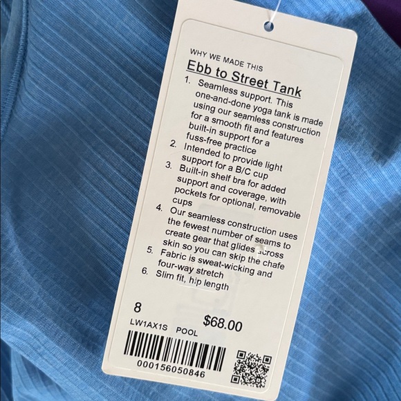 LULULEMON EBB TO STREET TANK IN POOL PARTY SZ 8,10 NWT - Picture 7 of 8